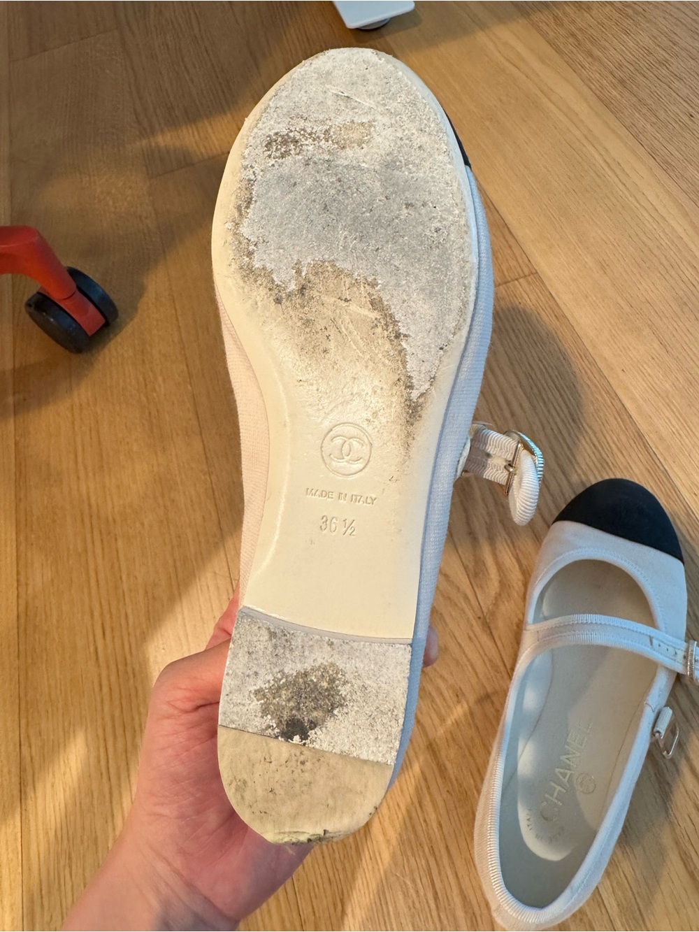 CHANEL Two-Tone Mary Jane Flats - Ivory and Black Cap - Picture 6 of 8